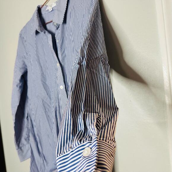 THAKOON COLLECTIVE Blue Stripe Pattern Tie Waist Button Front Shirtdress Size 10 - Picture 7 of 13